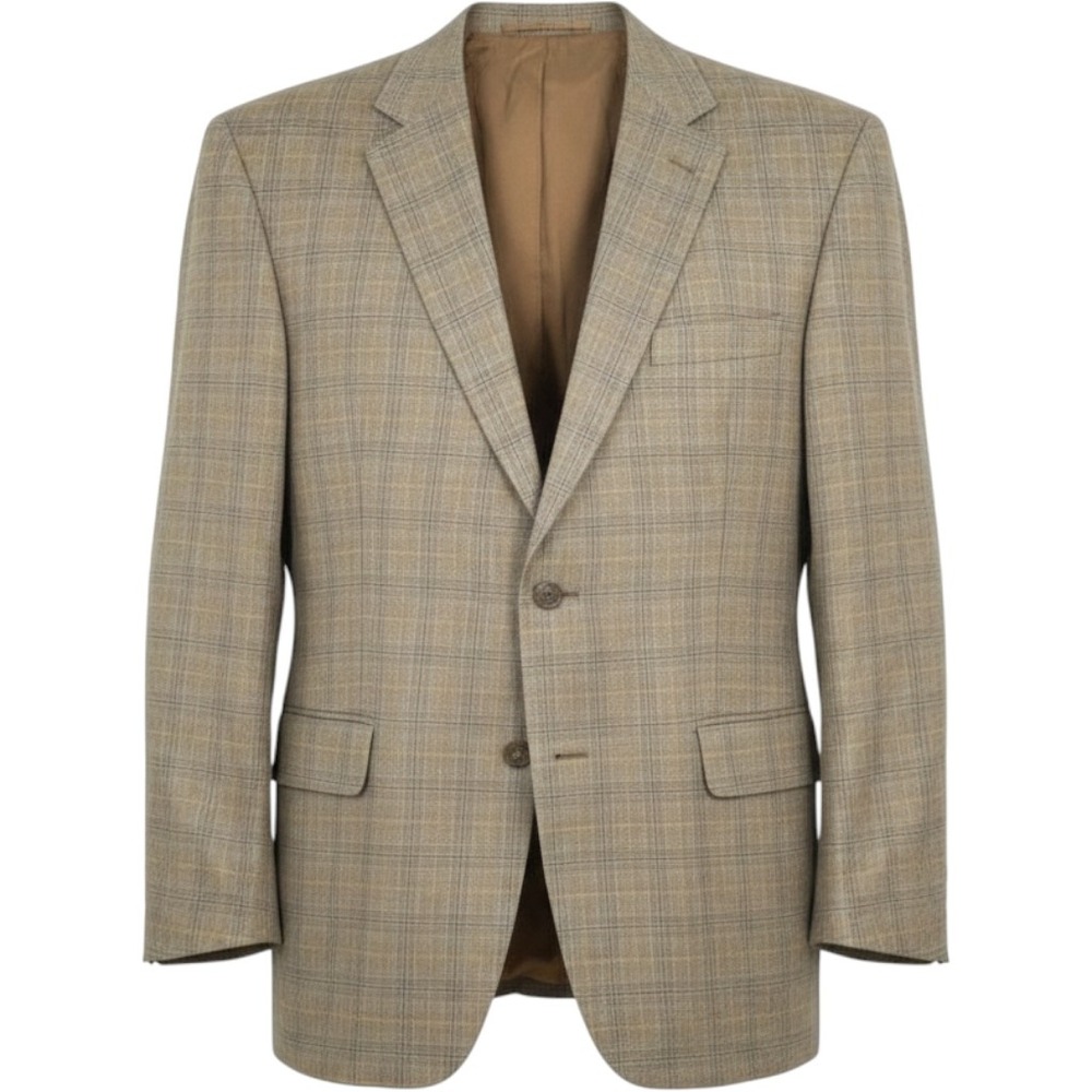 Jos. A. Bank Blazer Mens 44R Tan Silk Wool Plaid Sport Coat Classic Academic